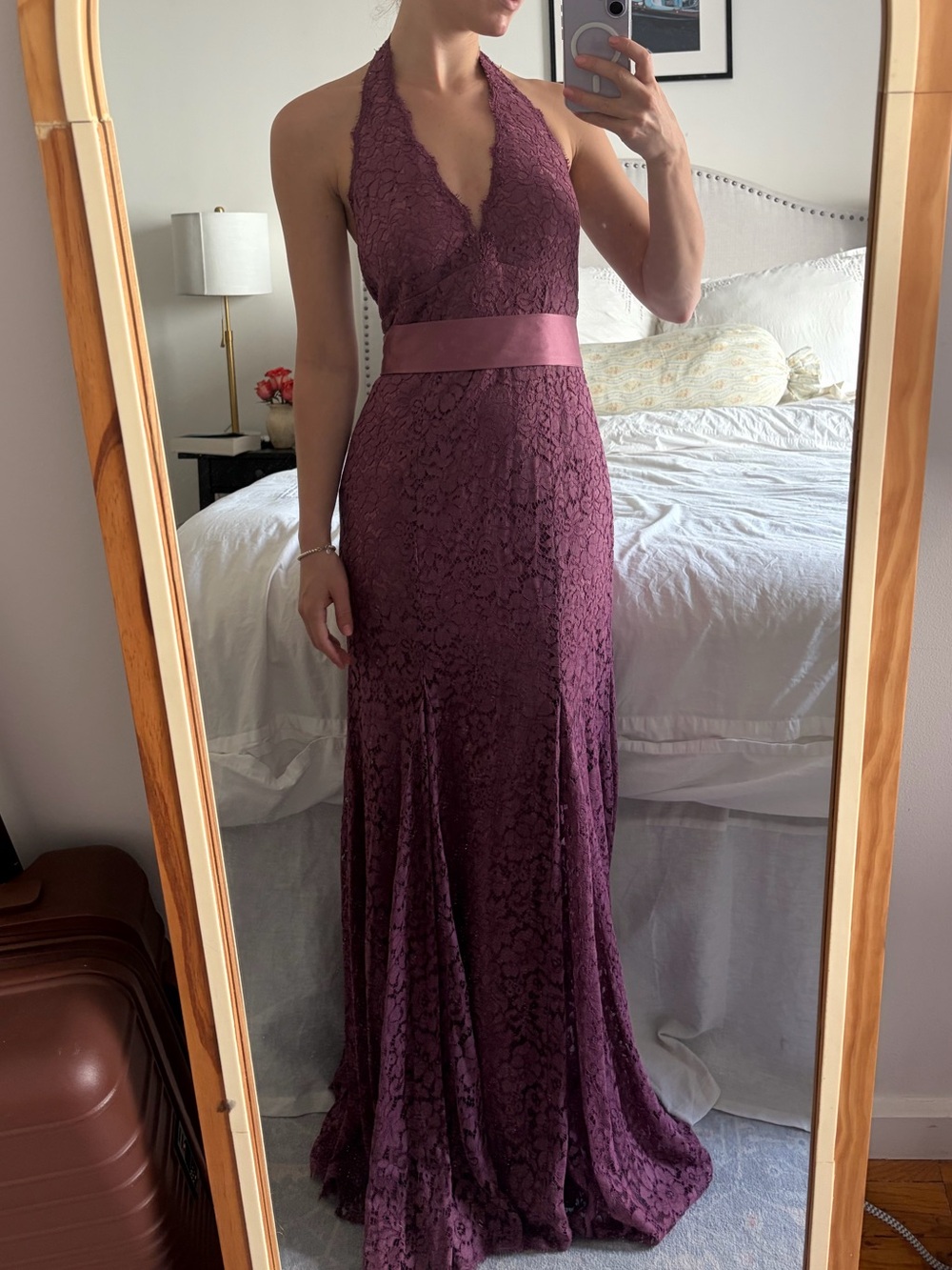 Monique Lhullier purple Lace Halter Gown